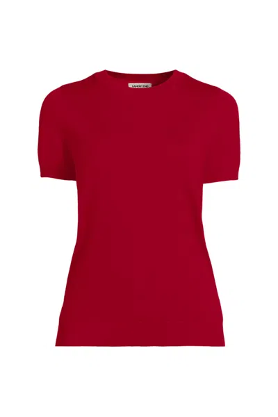 Lands' End Women's Cotton Modal Short Sleeve Jewel Neck Pullover Sweater In Red