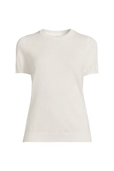 Lands' End Women's Cotton Modal Short Sleeve Jewel Neck Pullover Sweater In White