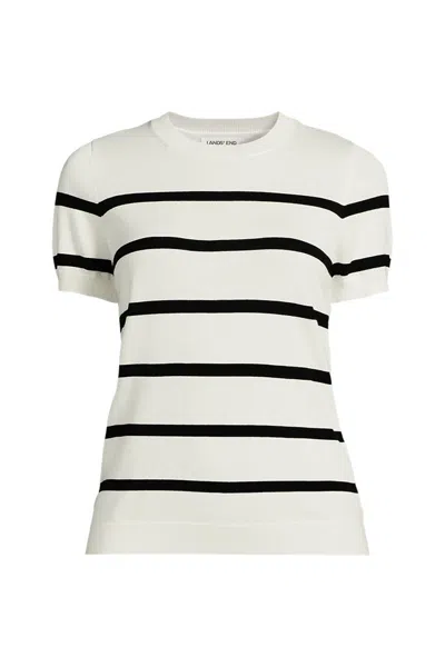 Lands' End Women's Cotton Modal Short Sleeve Jewel Neck Pullover Sweater In White