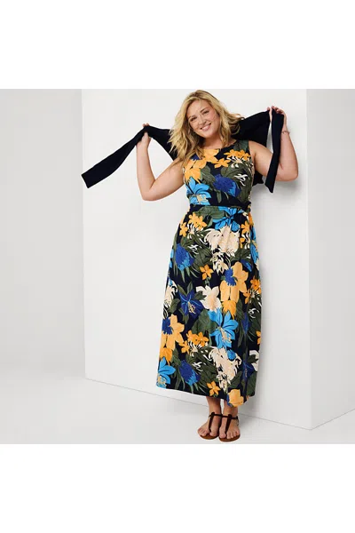 Lands' End Women's Cotton Modal Sleeveless Tie Waist Maxi Dress In Multi