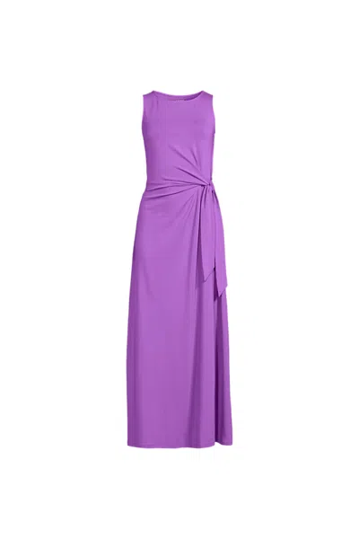 Lands' End Women's Cotton Modal Sleeveless Tie Waist Maxi Dress In Purple