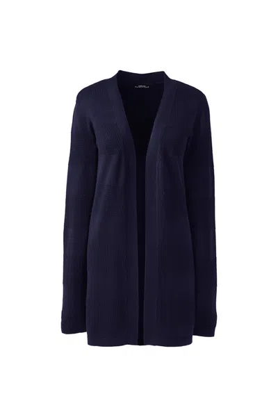 Lands' End Women's Cotton Modal Texture Stripe Open Cardigan Sweater In Blue