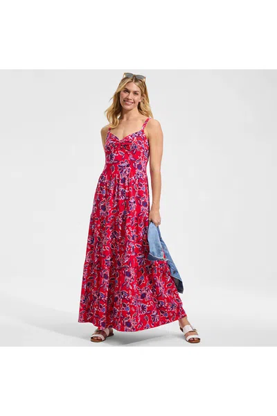 Lands' End Women's Cotton Modal Twist Front Tiered Maxi Dress In Multi