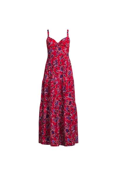 Lands' End Women's Cotton Modal Twist Front Tiered Maxi Dress In Red
