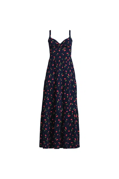 Lands' End Women's Cotton Modal Twist Front Tiered Maxi Dress In Multi