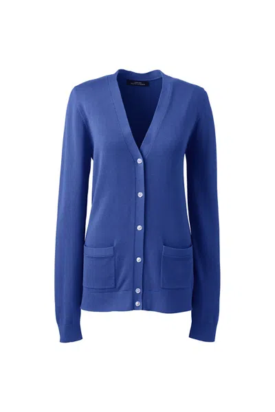 Lands' End Women's Cotton Modal V-neck Cardigan Sweater In Blue