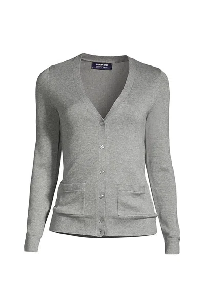 Lands' End Women's Cotton Modal V-neck Cardigan Sweater In Gray