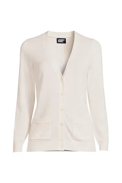 Lands' End Women's Cotton Modal V-neck Cardigan Sweater In White