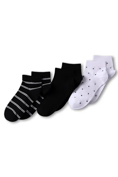 Lands' End Women's Cotton Multi Print Quarter Crew Socks 3 Pack In Black