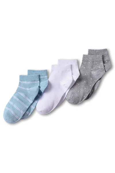 Lands' End Women's Cotton Multi Print Quarter Crew Socks 3 Pack In Blue