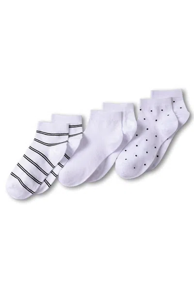 Lands' End Women's Cotton Multi Print Quarter Crew Socks 3 Pack In White