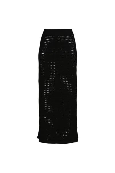 Lands' End Women's Cotton Open Knit Maxi Swim Cover-up Skirt In Black