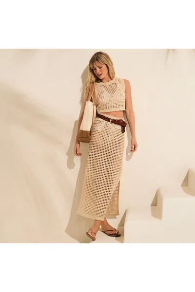 Lands' End Women's Cotton Open Knit Maxi Swim Cover-up Skirt In Brown