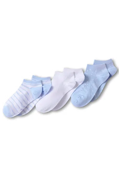 Lands' End Women's Cotton Patterned Ankle Socks 3 Pack In Blue