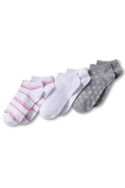 Lands' End Women's Cotton Patterned Ankle Socks 3 Pack In White