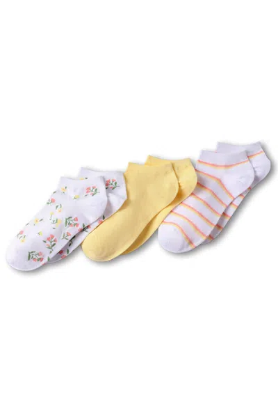 Lands' End Women's Cotton Patterned Ankle Socks 3 Pack In White