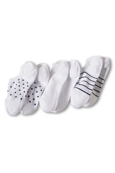Lands' End Women's Cotton Patterned No Show Socks 3 Pack In White