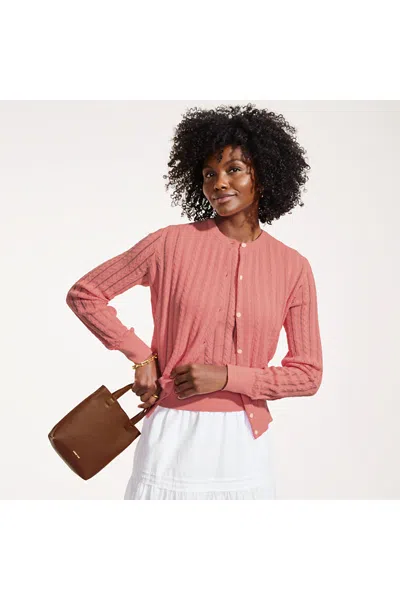 Lands' End Women's Cotton Pointelle Modern Cardigan Sweater In Multi