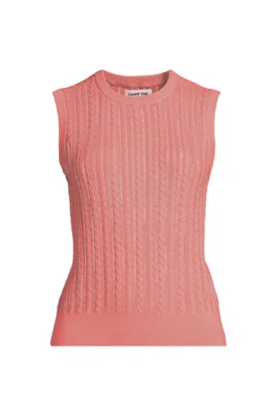 Lands' End Women's Cotton Pointelle Shell Sweater In Pink