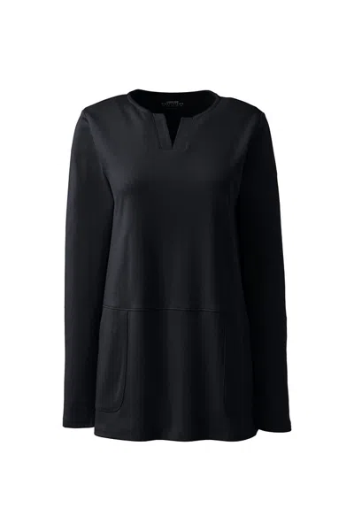 Lands' End Women's Cotton Polyester Long Sleeve Tunic With Pockets In Black