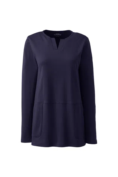 Lands' End Women's Cotton Polyester Long Sleeve Tunic With Pockets In Blue