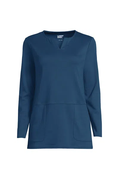 Lands' End Women's Cotton Polyester Long Sleeve Tunic With Pockets In Blue