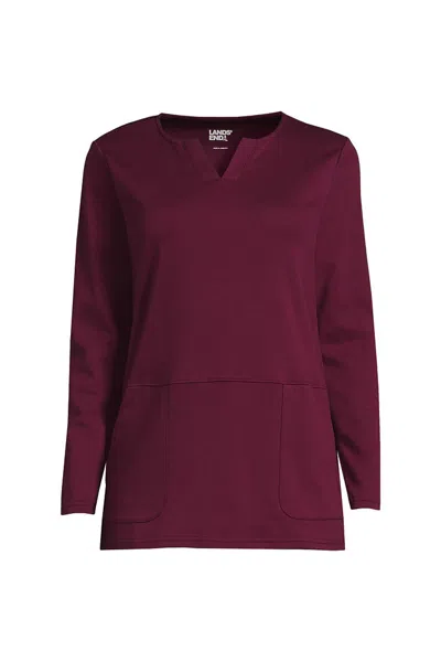 Lands' End Women's Cotton Polyester Long Sleeve Tunic With Pockets In Burgundy