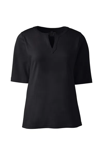 Lands' End Women's Cotton Polyester Modern Half Sleeve Splitneck In Black