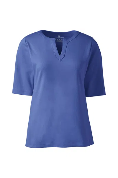 Lands' End Women's Cotton Polyester Modern Half Sleeve Splitneck In Blue