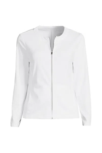 Lands' End Women's Cotton Polyester Zip Crew Cardigan In White