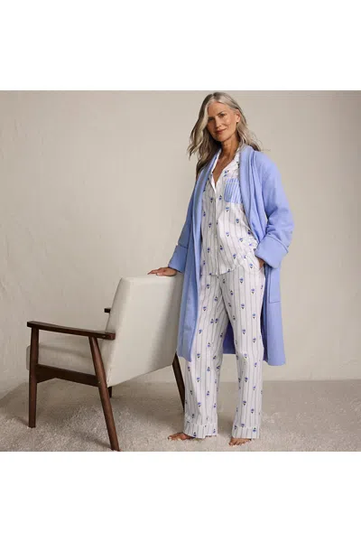 Lands' End Women's Cotton Poplin 2 Piece Pajama Set - Long Sleeve Top And Pants In White