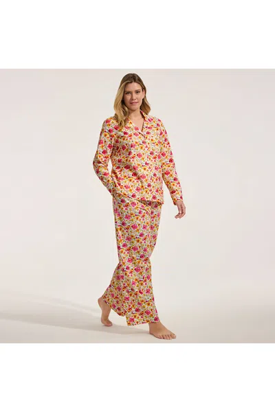Lands' End Women's Cotton Poplin 2 Piece Pajama Set - Long Sleeve Top And Pants In Multi