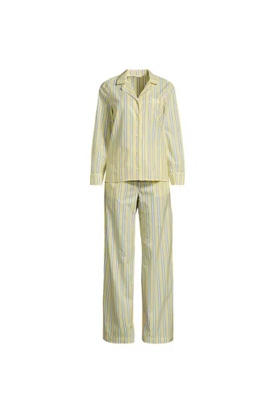 Lands' End Women's Cotton Poplin 2 Piece Pajama Set - Long Sleeve Top And Pants In Neutral