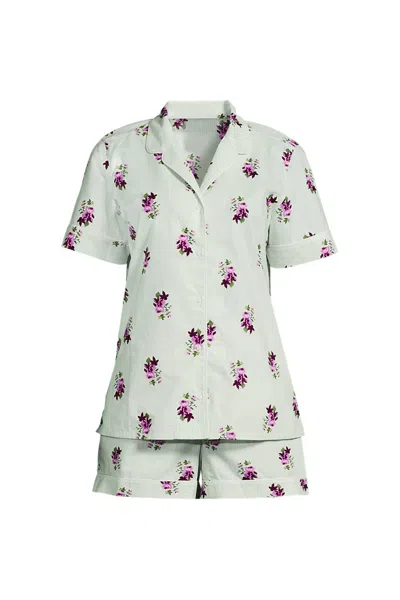 Lands' End Women's Cotton Poplin 2 Piece Pajama Set - Short Sleeve Top And Shorts In Pink