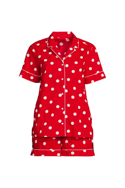 Lands' End Women's Cotton Poplin 2 Piece Pajama Set - Short Sleeve Top And Shorts In Red