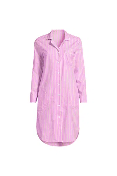 Lands' End Women's Cotton Poplin Long Sleeve Sleepshirt Nightgown In Pink