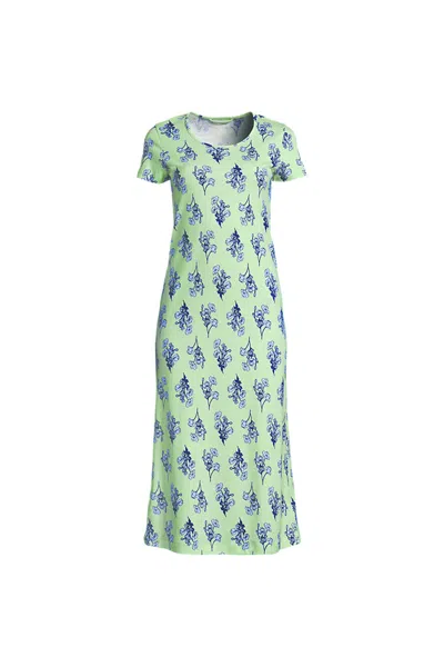 Lands' End Cotton Short Sleeve Midcalf Nightgown In Green