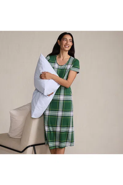 Lands' End Women's Cotton Short Sleeve Midcalf Nightgown In Multi