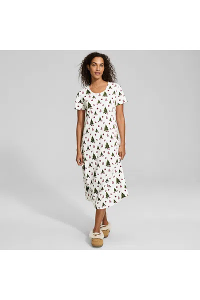 Lands' End Women's Cotton Short Sleeve Midcalf Nightgown In White
