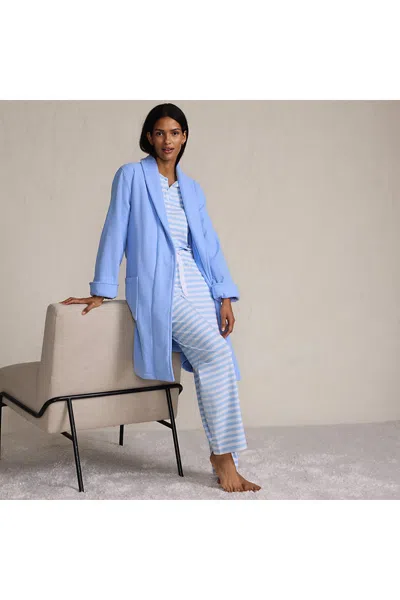 Lands' End Women's Cotton Terry Knee Length Spa Bath Robe In Blue