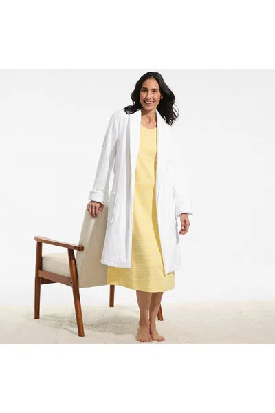 Lands' End Women's Cotton Terry Knee Length Spa Bath Robe In White