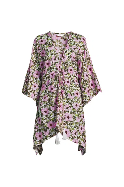 Lands' End Women's Cotton Tie Front Kimono Cover Up In Purple