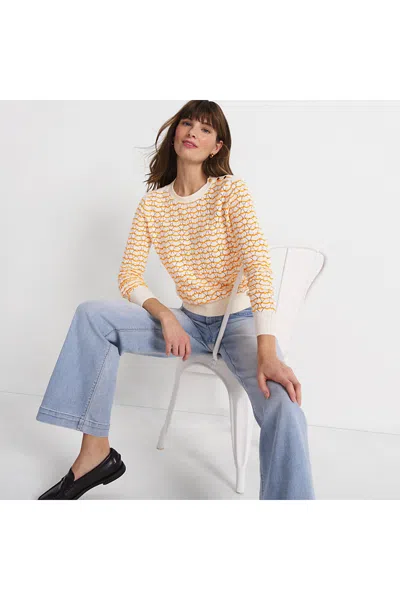 Lands' End Women's Cotton Viscose Button Shoulder Modern Crew Sweater In White