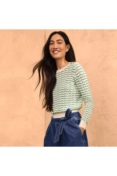 Lands' End Women's Plus Size Cotton Viscose Button Shoulder Modern Crew Sweater In Green