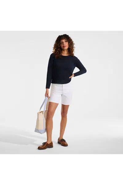 Lands' End Women's Cotton Viscose Mesh Jacquard Crew Neck Sweater In Blue