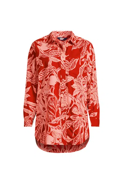 Lands' End Plus Size Cotton Voile Billowy Oversized Shirt In Red