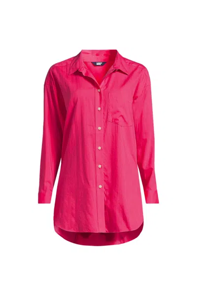 Lands' End Plus Size Cotton Voile Billowy Oversized Shirt In Pink