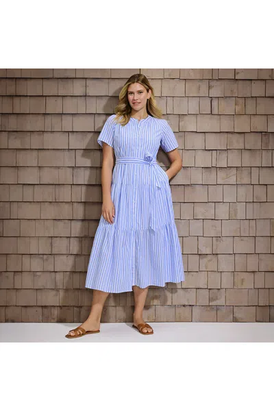 Lands' End Women's Cotton Voile Button Front Maxi Dress In Blue