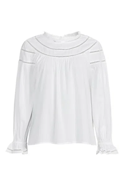 Lands' End Women's Cotton Voile Long Sleeve Crew Neck Top In White