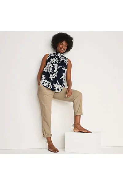 Lands' End Women's Cotton Voile Mock Neck Blouse In Black